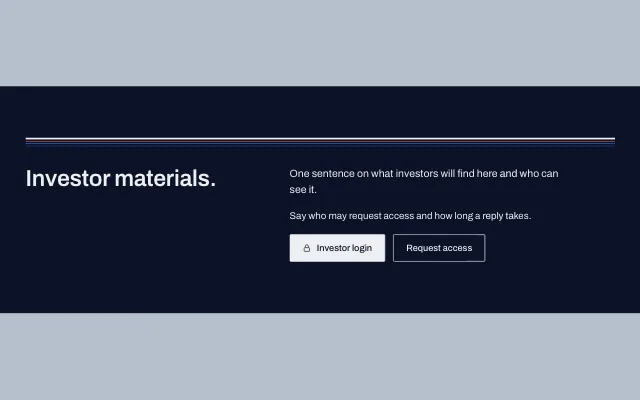 Preview of the Investors CTA section template