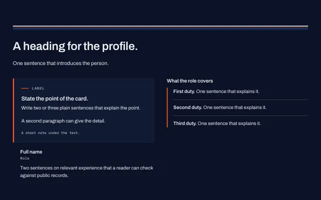 Preview of the Card with person and list section template