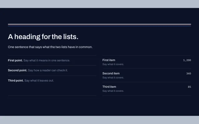 Preview of the Ruled list and ledger section template
