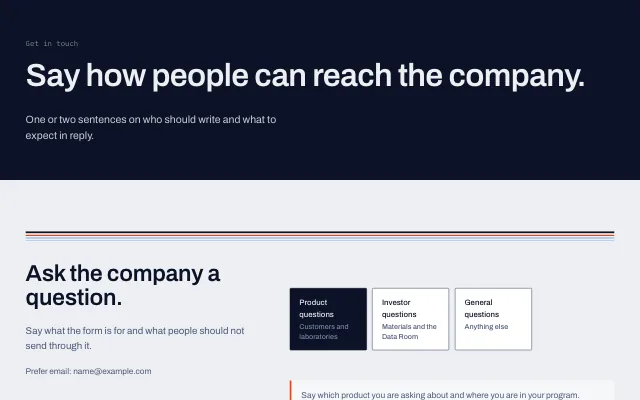 Preview of the Contact page section template