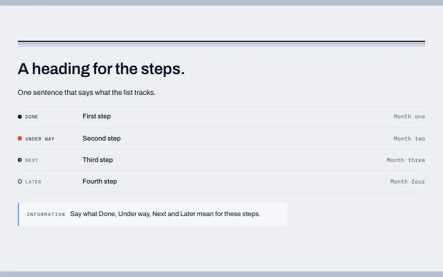 Preview of the Status list section template
