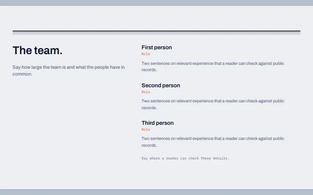 Preview of the Team section template